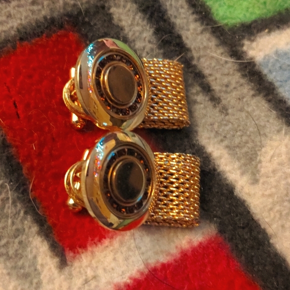 Gold Mesh Mid Century Cufflinks Gold Tone Men's Jewelry 1960s 1970s - Picture 5 of 9